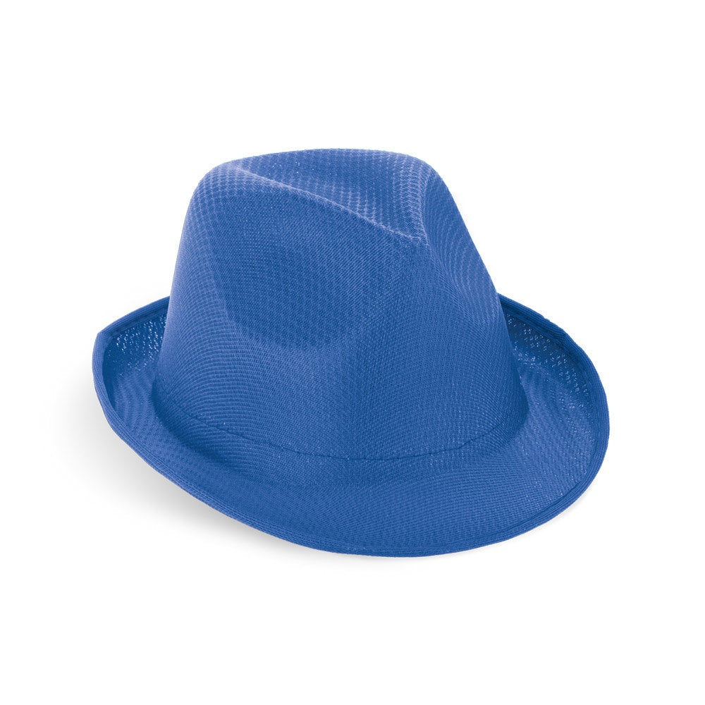 MANOLO promotional hat in royal blue with custom logo branding