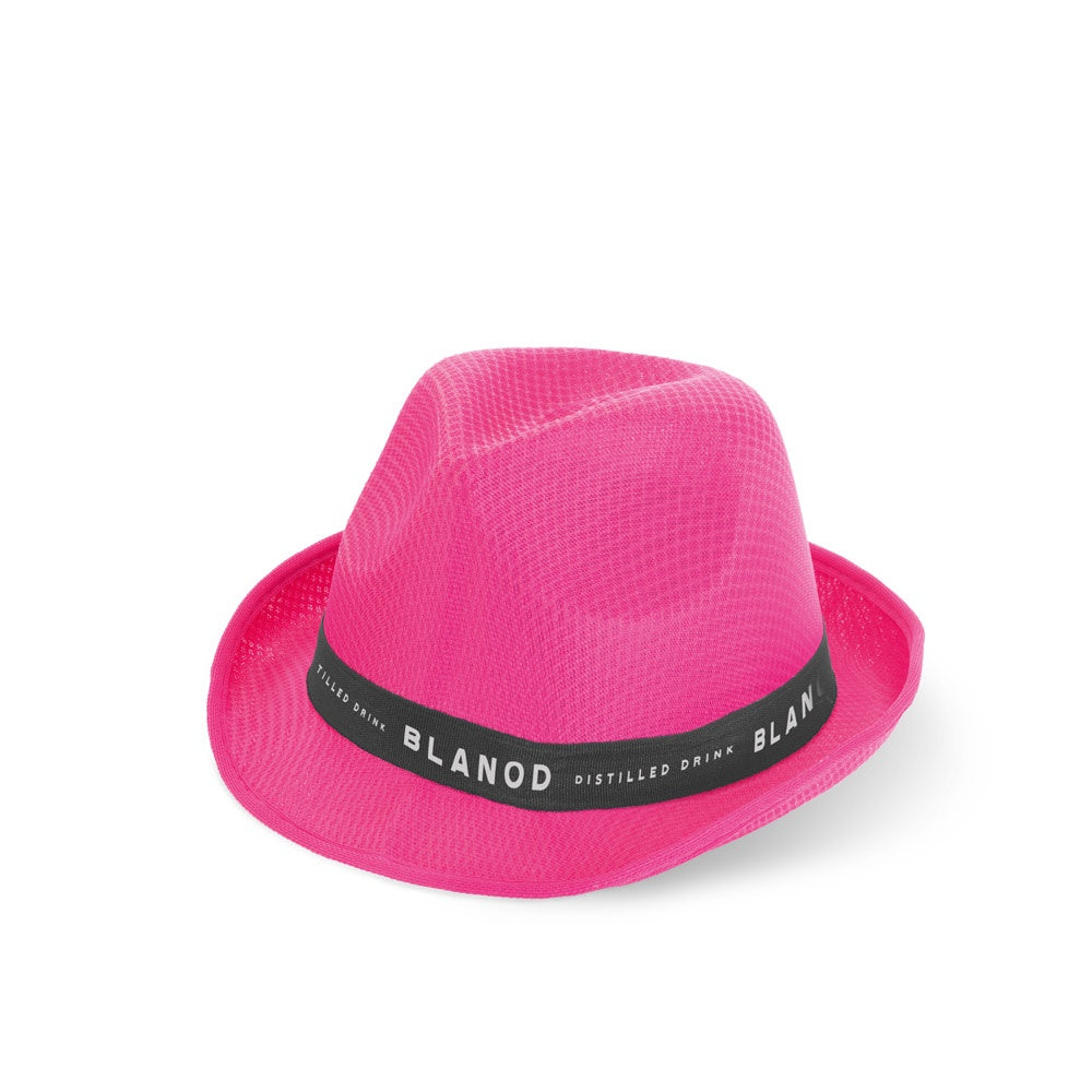 MANOLO promotional hat (complete set view) with custom logo branding