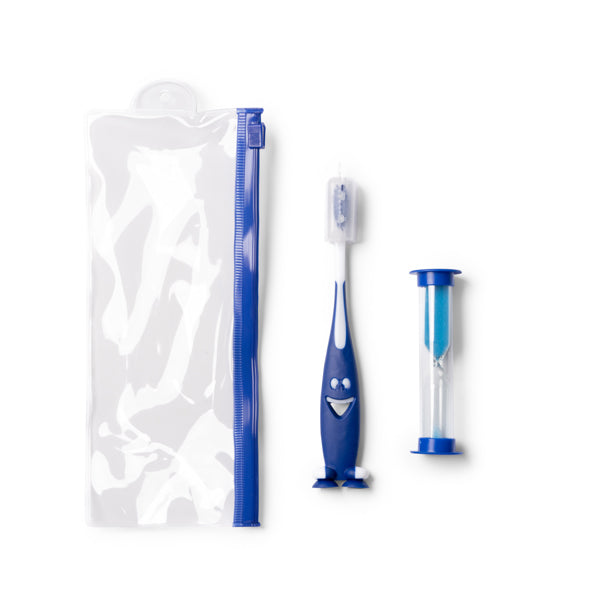 Stamina MESLER Toothbrush set with sand clock in royal blue - promotional merchandise printed with your company logo