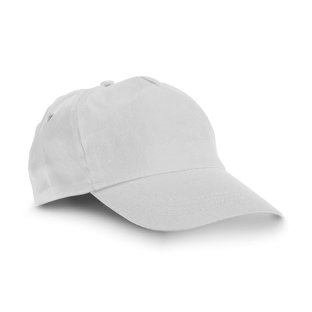 CAMPBEL promotional cap in white with custom logo branding