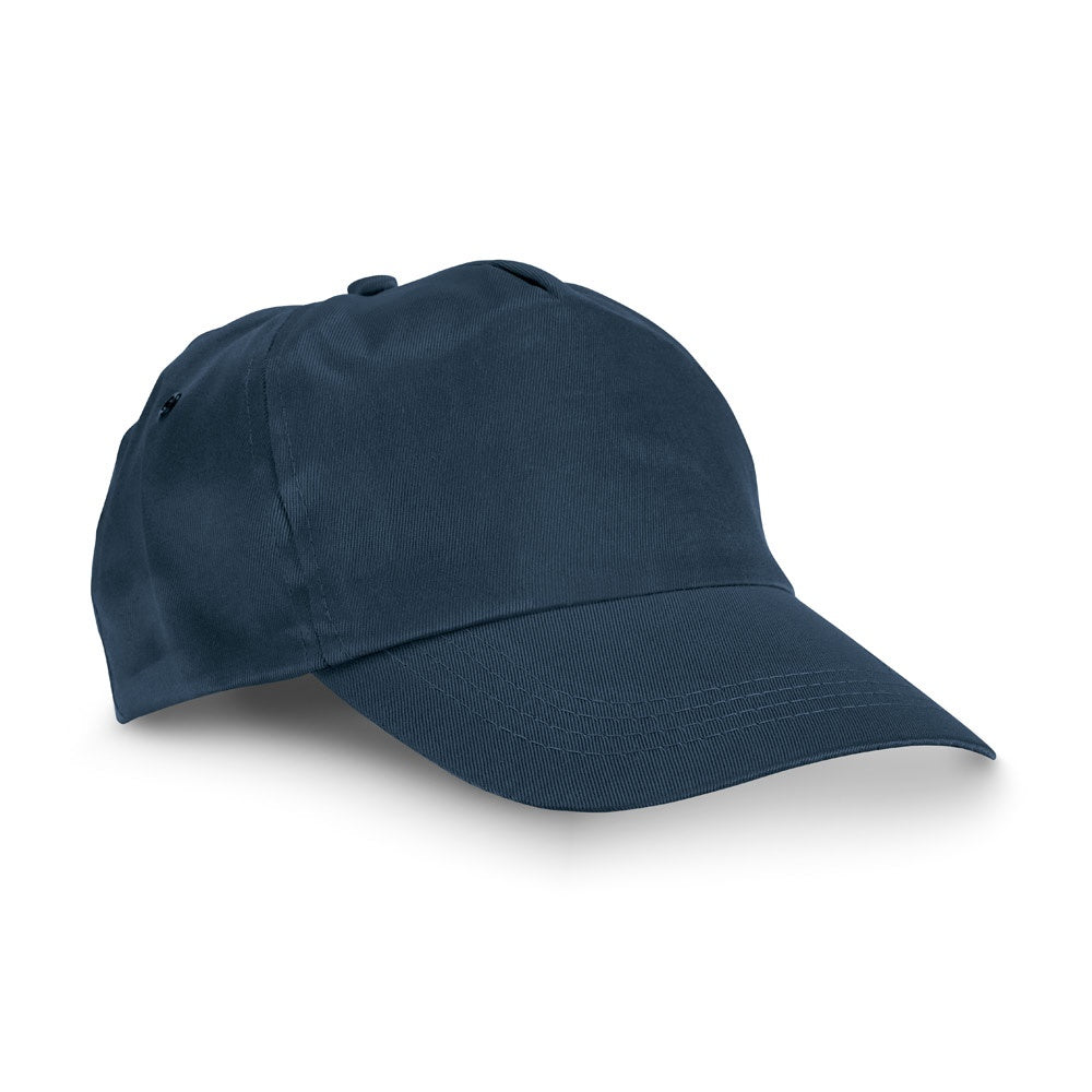 CAMPBEL promotional cap in navy blue with custom logo branding