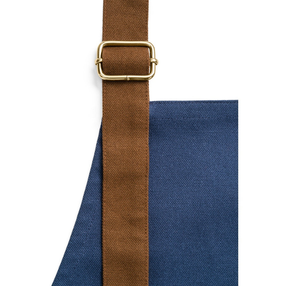 VESPER promotional workwear garment in blue (detail view) with custom logo branding