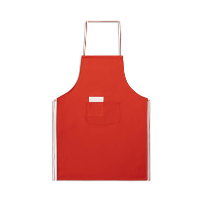 CHIVES promotional workwear garment in red (detail view) with custom logo branding