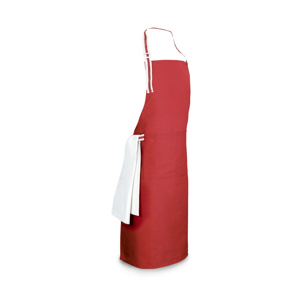 GINGER promotional workwear garment in red (detail view) with custom logo branding