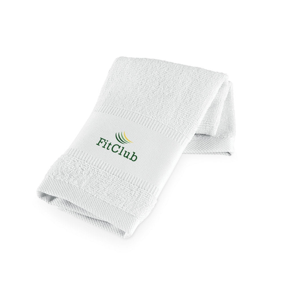 CANCHA promotional towel in white with custom logo branding