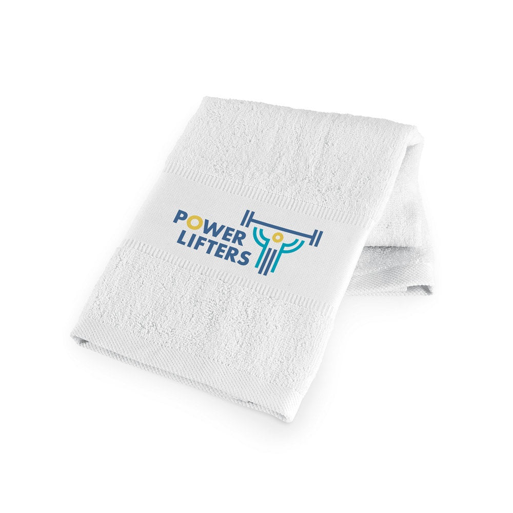 GEHRIG promotional towel in white with custom logo branding