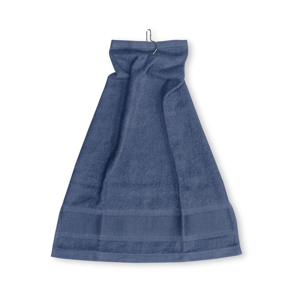 GOLFI promotional towel in blue (detail view) with custom logo branding