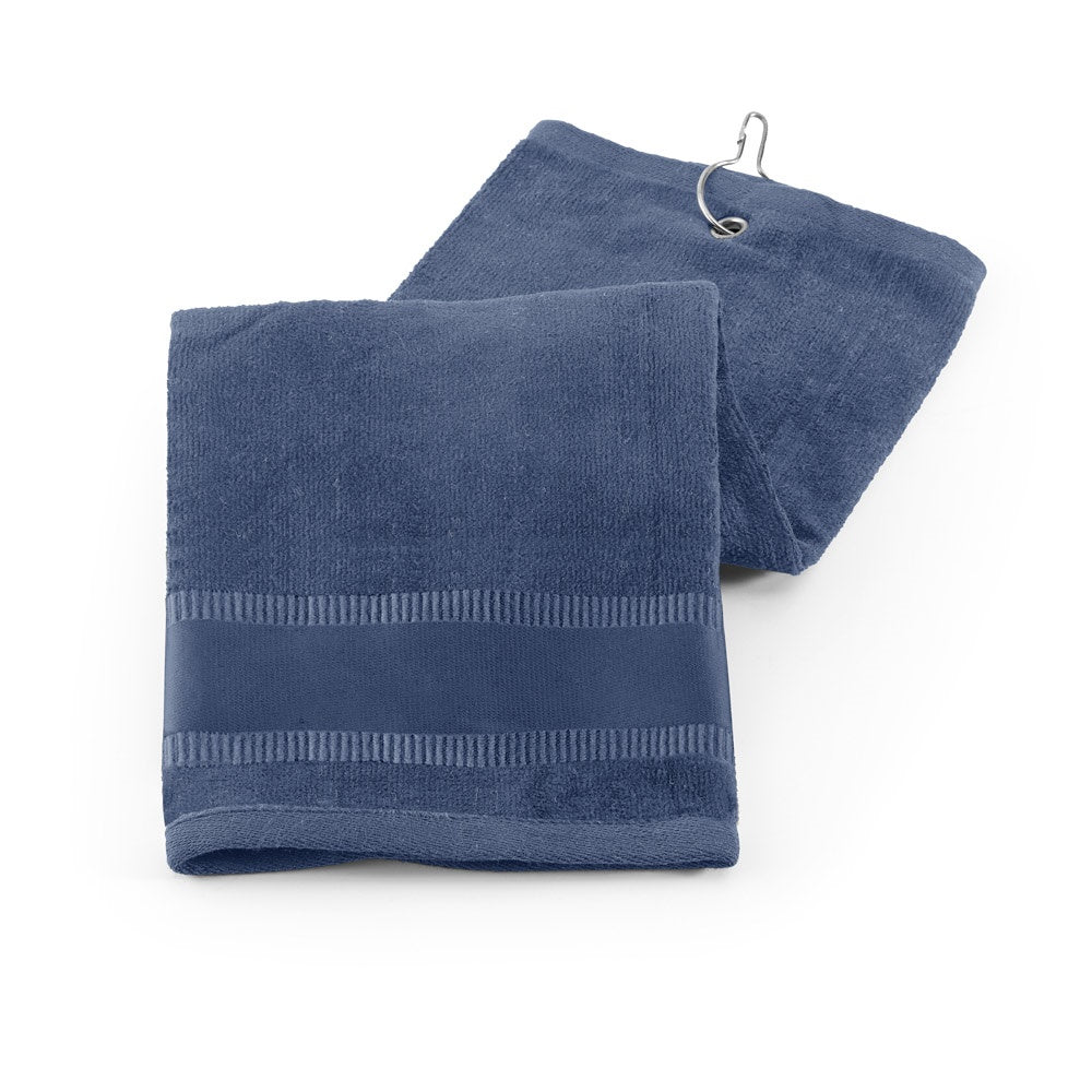 GOLFI promotional towel in blue with custom logo branding