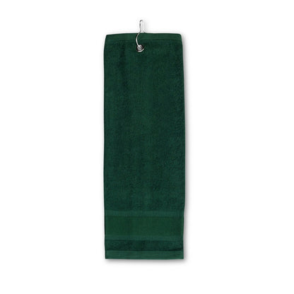 GOLFI promotional towel in dark green (detail view) with custom logo branding