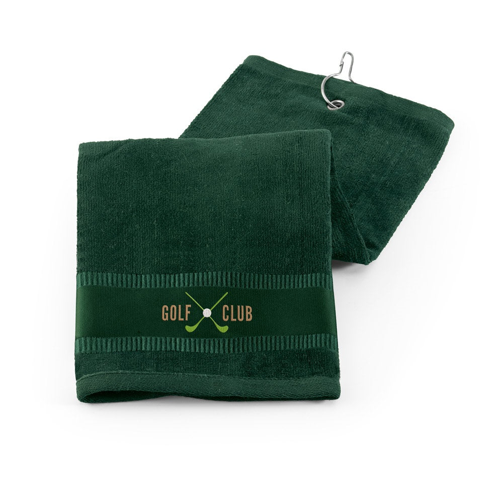 GOLFI promotional towel in dark green with custom logo branding