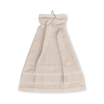 GOLFI promotional towel in beige (detail view) with custom logo branding