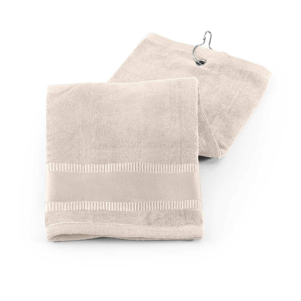 GOLFI promotional towel in beige with custom logo branding