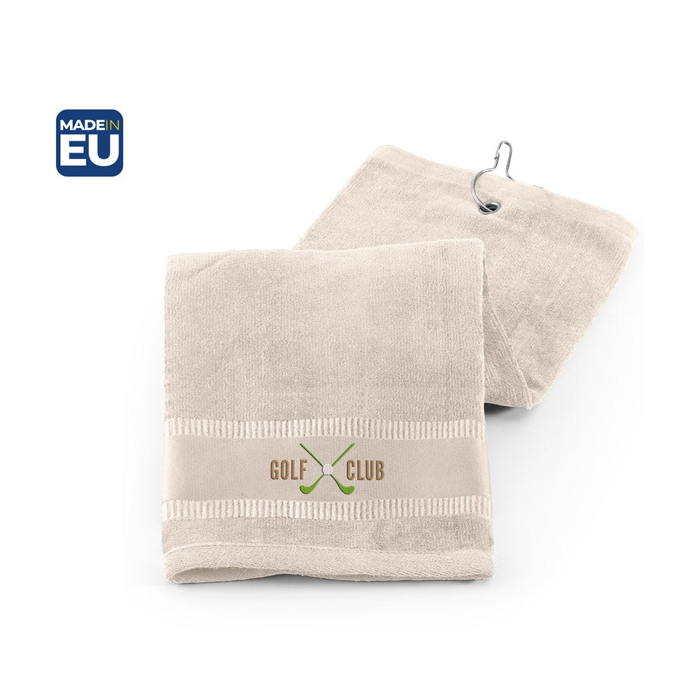 GOLFI promotional towel (complete set view) with custom logo branding