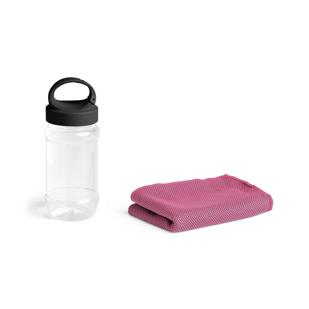 ARTX PLUS promotional towel in pink (detail view) with custom logo branding