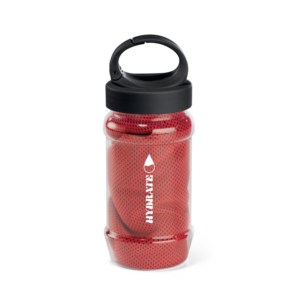ARTX PLUS promotional towel in red with custom logo branding
