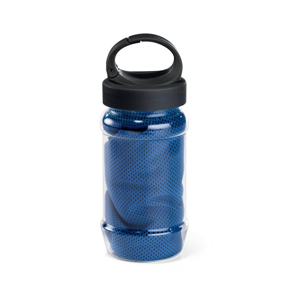 ARTX PLUS promotional towel in royal blue with custom logo branding