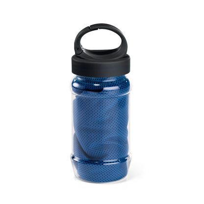 ARTX PLUS promotional towel in royal blue with custom logo branding