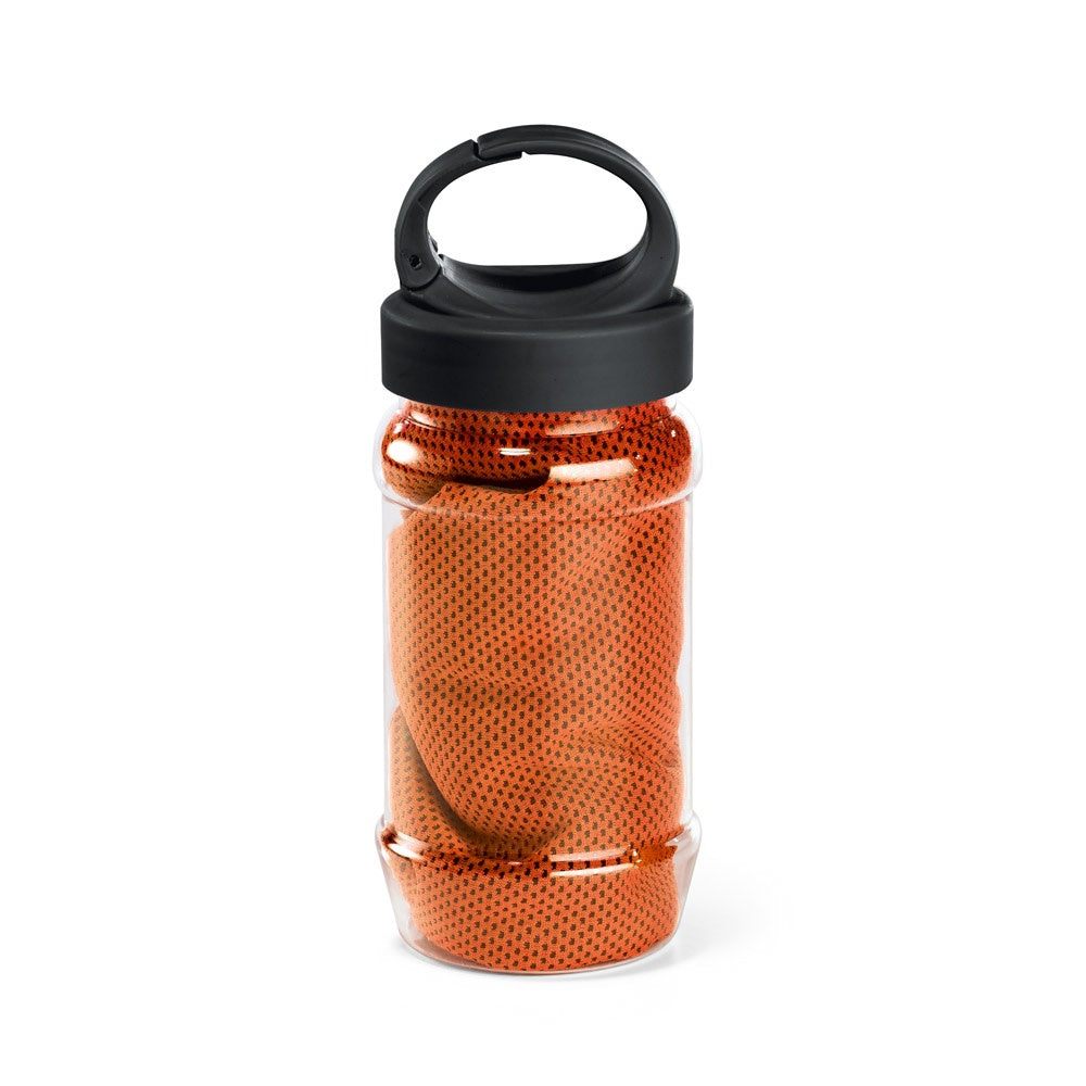 ARTX PLUS promotional towel in orange with custom logo branding