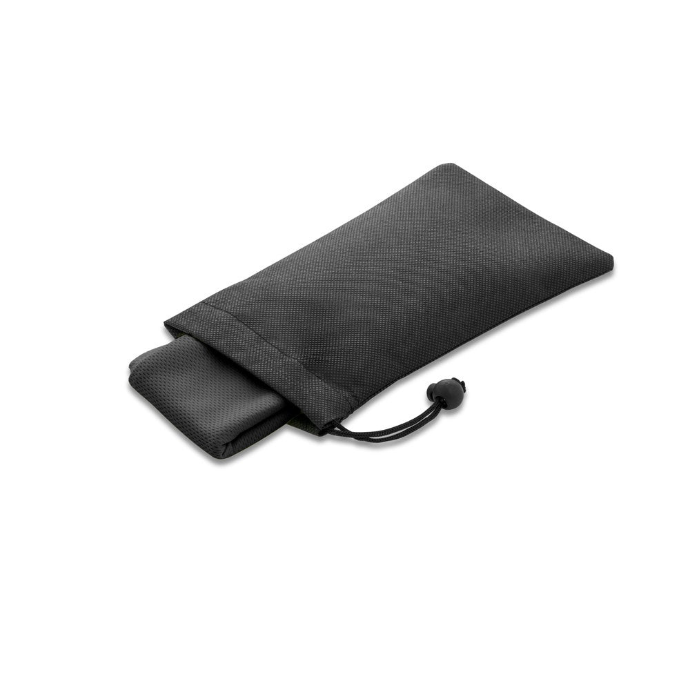 BERNAL promotional towel in black with custom logo branding