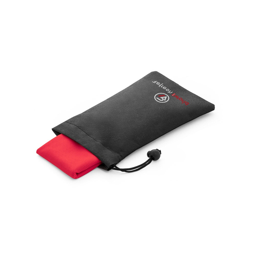 BERNAL promotional towel in red with custom logo branding