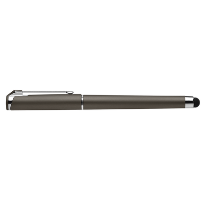 Islander Gel Softy Metallic with Stylus promotional pen in gunmetal printed with your company logo