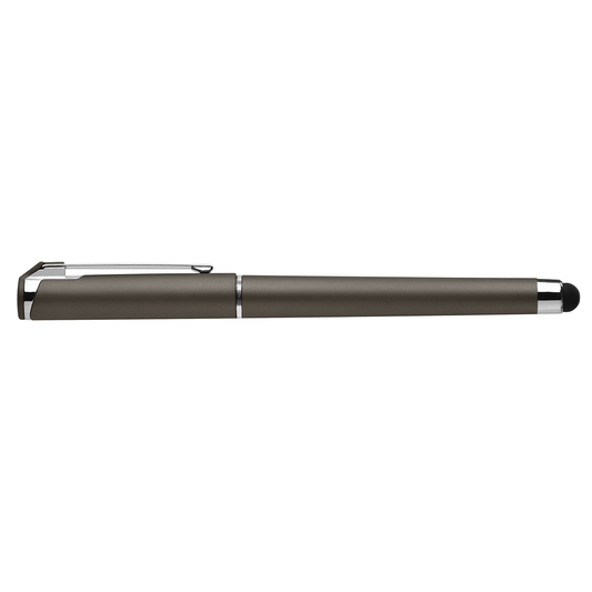 Islander Gel Softy Metallic with Stylus promotional pen in gunmetal printed with your company logo