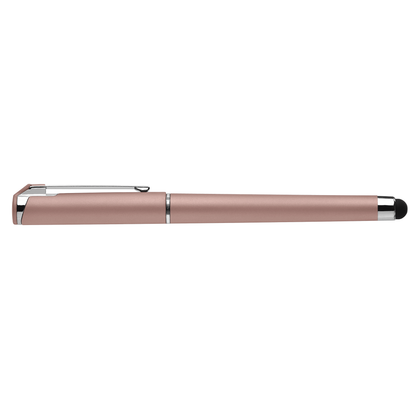 Islander Gel Softy Metallic with Stylus promotional pen in rose gold printed with your company logo