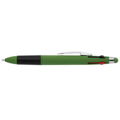 Quattro Softy Multi Ink with Stylus promotional pen in green printed with your company logo