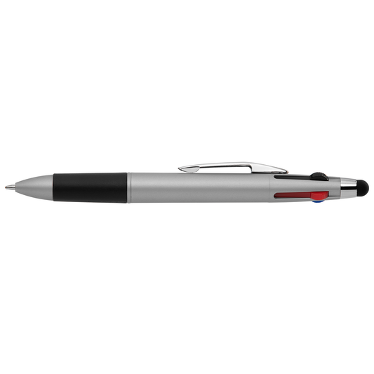 Quattro Softy Metallic Multi Ink with Stylus promotional pen in silver printed with your company logo