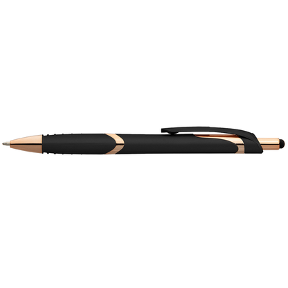 Joplin Softy Rose Gold with Stylus promotional pen in black printed with your company logo