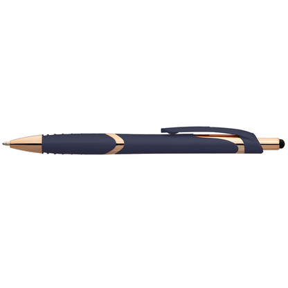 Joplin Softy Rose Gold with Stylus promotional pen in navy blue printed with your company logo
