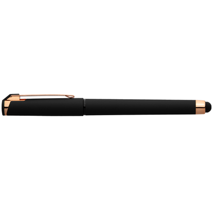 Islander Gel Softy Rose Gold with Stylus promotional pen in black printed with your company logo