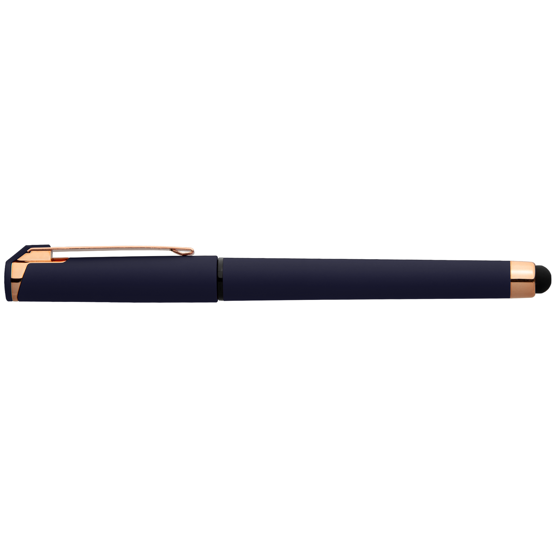 Islander Gel Softy Rose Gold with Stylus promotional pen in navy blue printed with your company logo