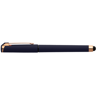 Islander Gel Softy Rose Gold with Stylus promotional pen in navy blue printed with your company logo
