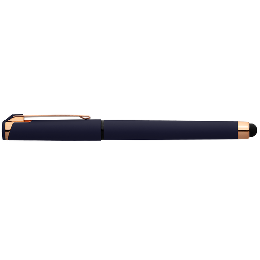 Islander Gel Softy Rose Gold with Stylus promotional pen in navy blue printed with your company logo