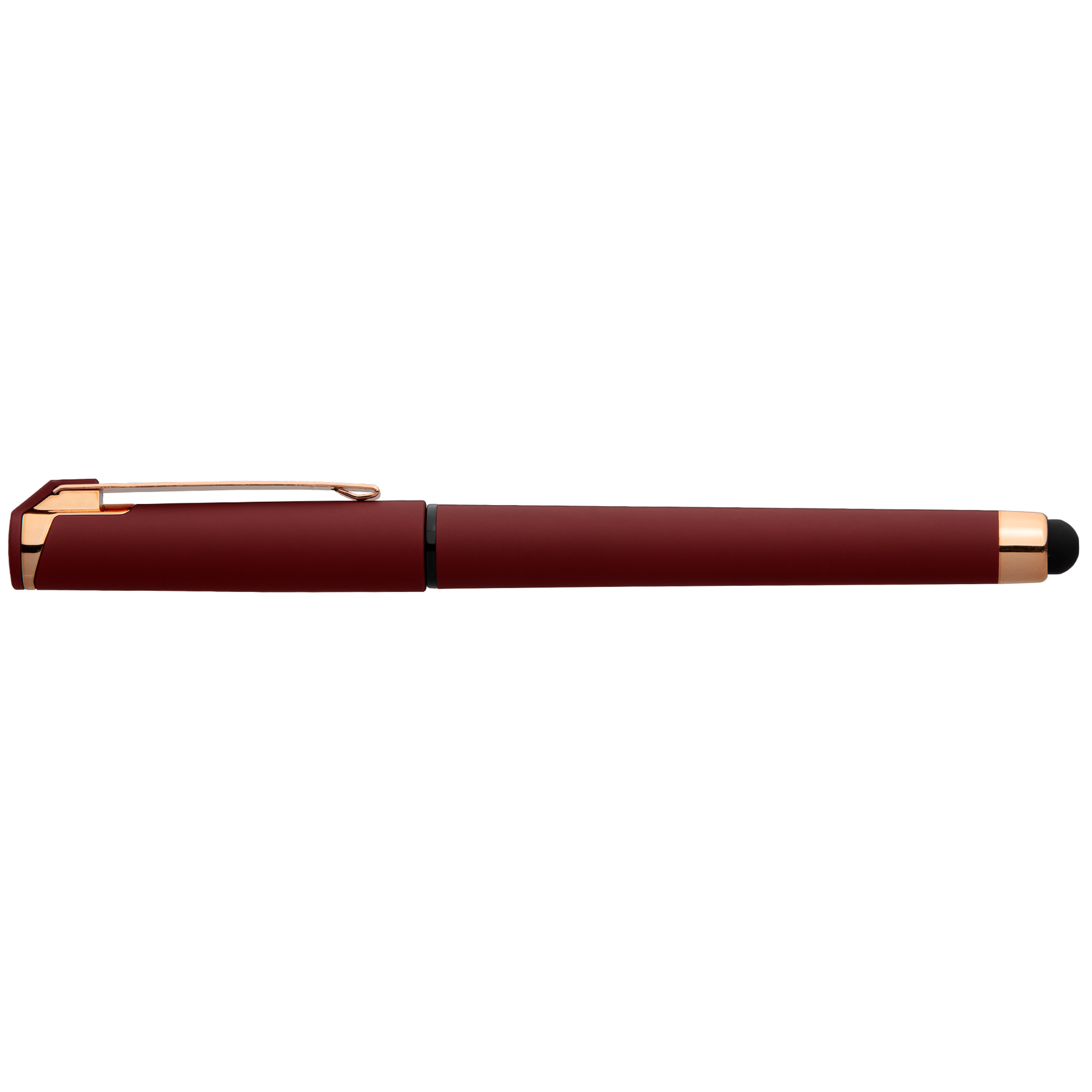 Islander Gel Softy Rose Gold with Stylus promotional pen in burgundy printed with your company logo
