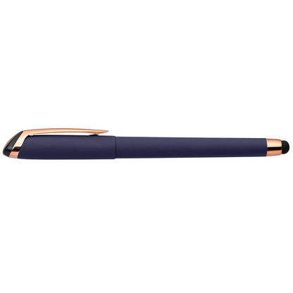 Gazelle Gel Softy Rose Gold with Stylus promotional pen in navy blue printed with your company logo