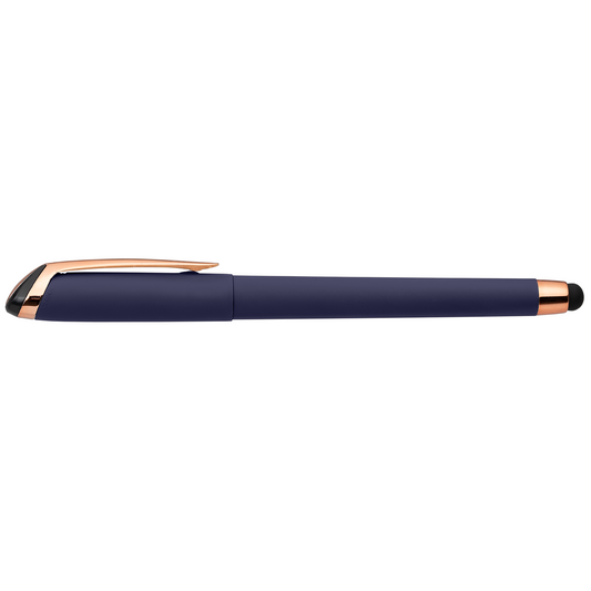 Gazelle Gel Softy Rose Gold with Stylus promotional pen in navy blue printed with your company logo