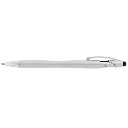 La Jolla Recycled Pen with Stylus + Anti-Fraud Ink promotional pen in silver printed with your company logo