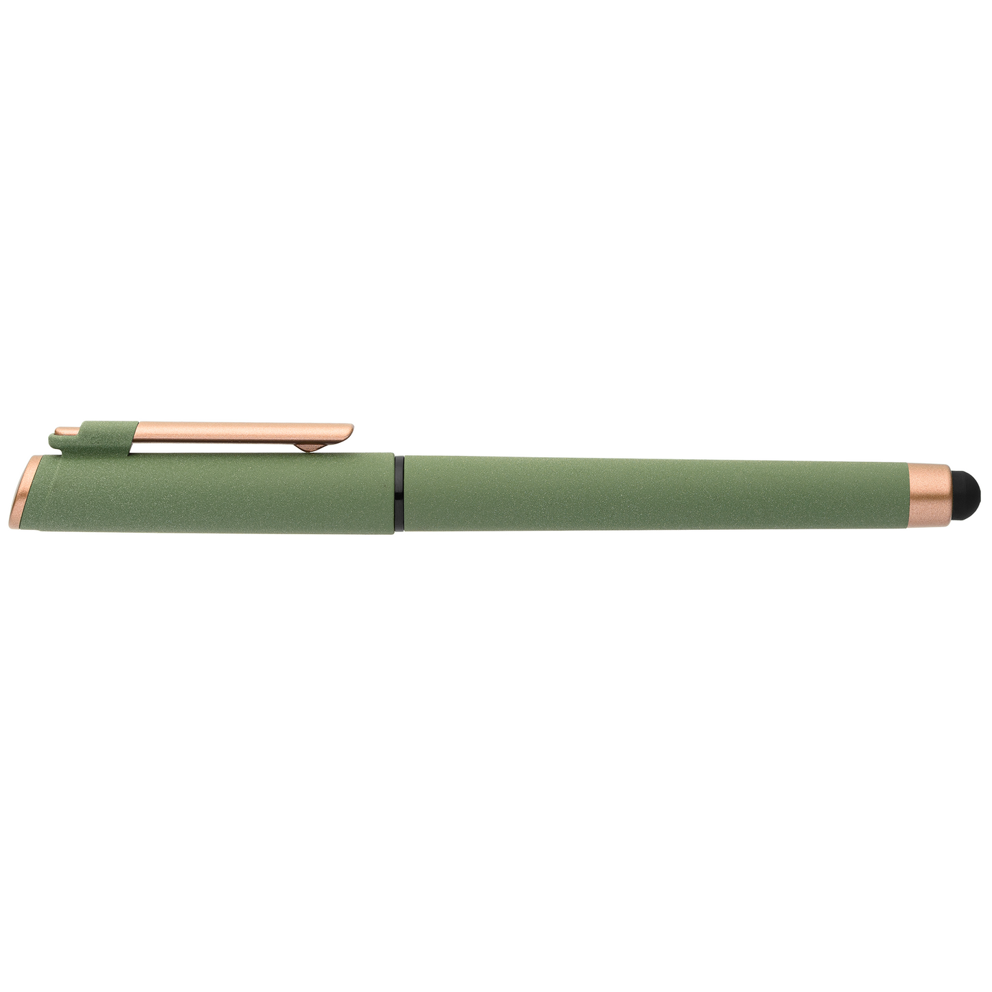 York Recycled Plastic Bronze Trim Stylus Gel Pen promotional pen in forest green printed with your company logo