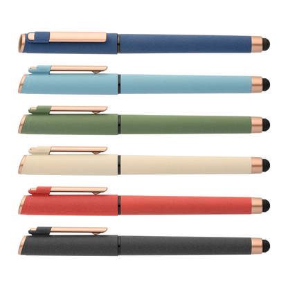 York Recycled Plastic Bronze Trim Stylus Gel Pen promotional pen in assorted colours printed with your company logo
