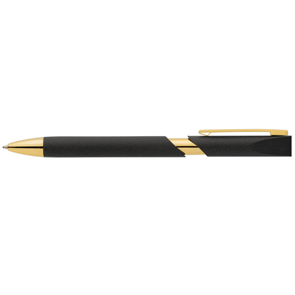 Aurelia Recycled Plastic Gold Trim Pen promotional pen in black printed with your company logo