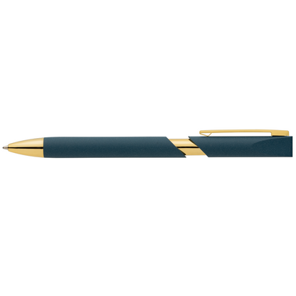Aurelia Recycled Plastic Gold Trim Pen promotional pen in navy blue printed with your company logo