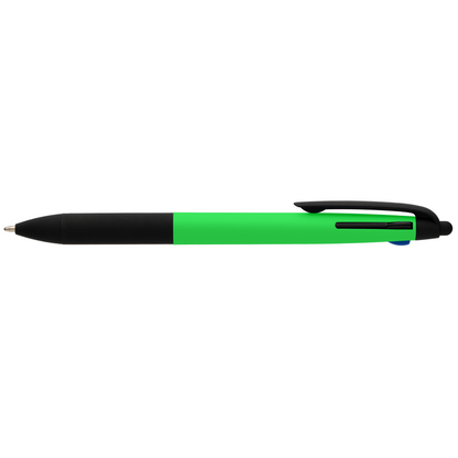 Malta Recycled Plastic 3-in-1 Stylus Neon Grip Multi-Ink Pen promotional pen in green printed with your company logo
