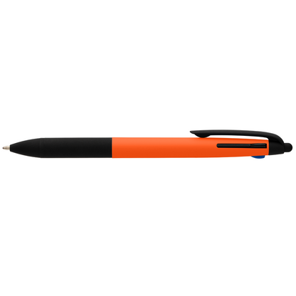 Malta Recycled Plastic 3-in-1 Stylus Neon Grip Multi-Ink Pen promotional pen in orange printed with your company logo