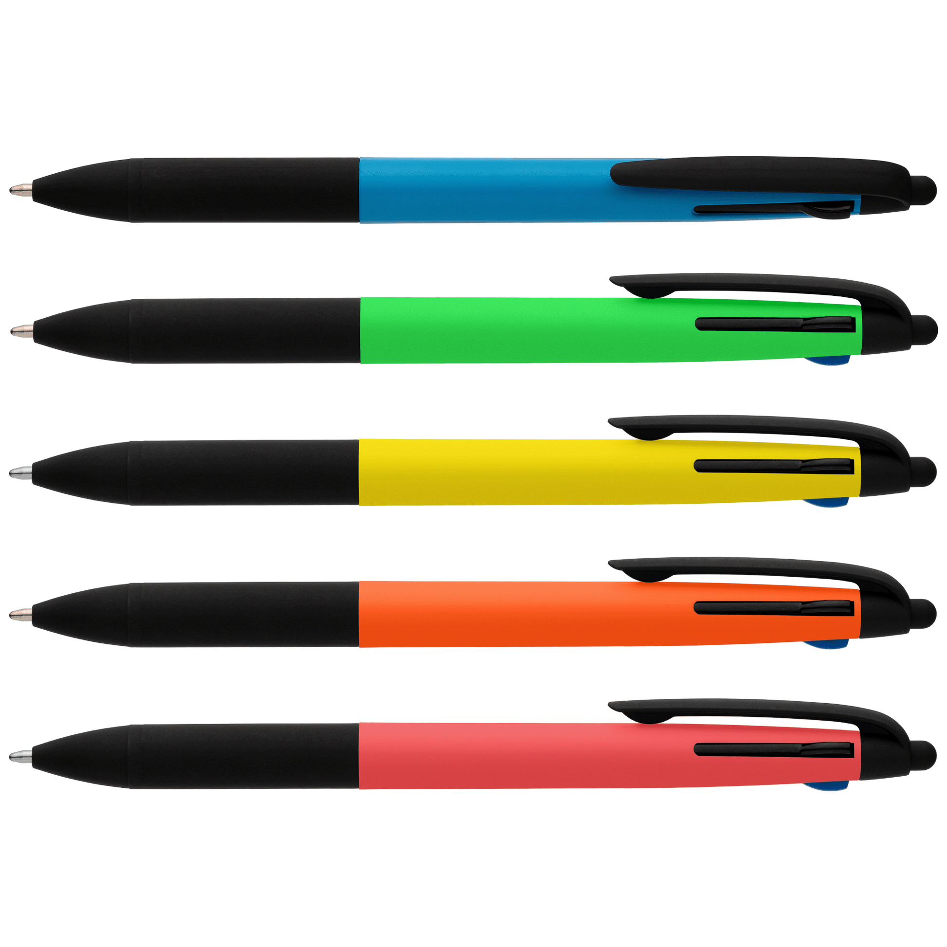 Malta Recycled Plastic 3-in-1 Stylus Neon Grip Multi-Ink Pen promotional pen in assorted colours printed with your company