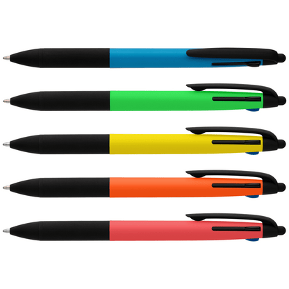 Malta Recycled Plastic 3-in-1 Stylus Neon Grip Multi-Ink Pen promotional pen in assorted colours printed with your company