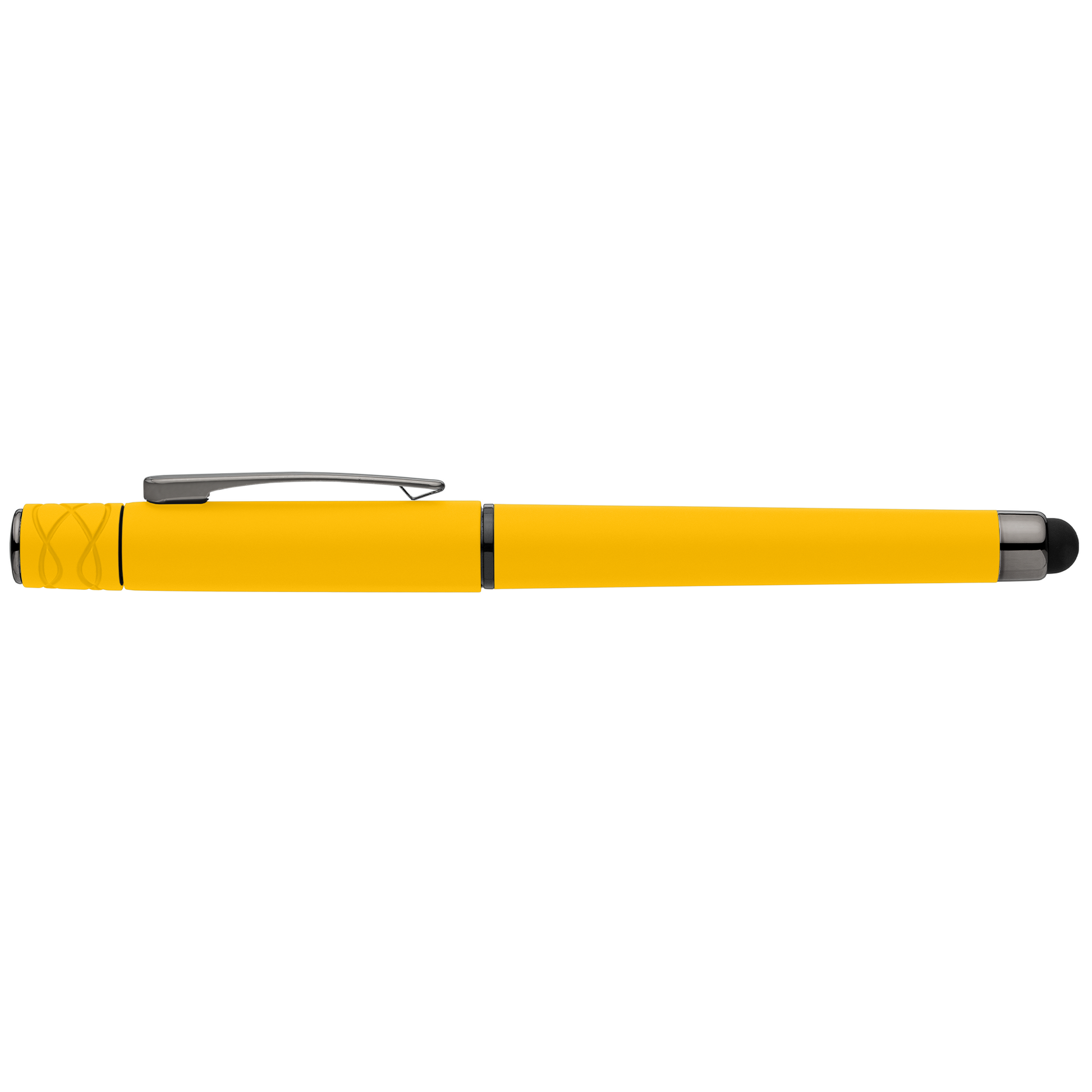 Tavi Recycled Plastic Fidget Spinner Stylus Gel Pen promotional pen in yellow printed with your company logo