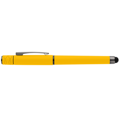 Tavi Recycled Plastic Fidget Spinner Stylus Gel Pen promotional pen in yellow printed with your company logo