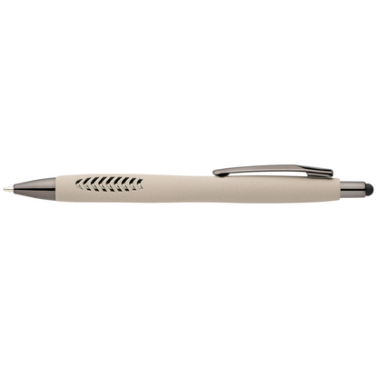 Avalon Recycled Plastic Stone Finish Stylus Pen promotional pen in dune warm grey printed with your company logo